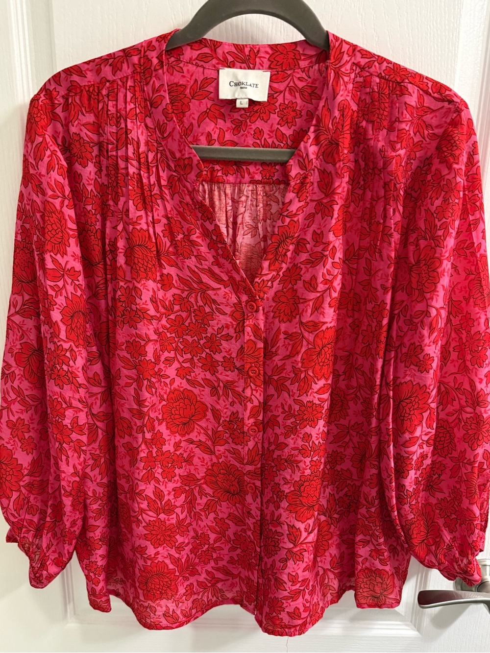 Chocolate by Teri Jon Pink & Red Floral V-Neck Blouse